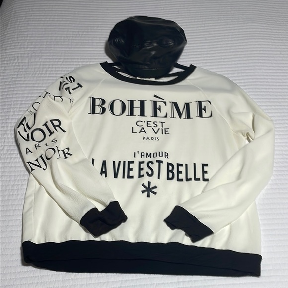 love J Sweaters - La Boheme White and Black long sleeve Graphic shirt.